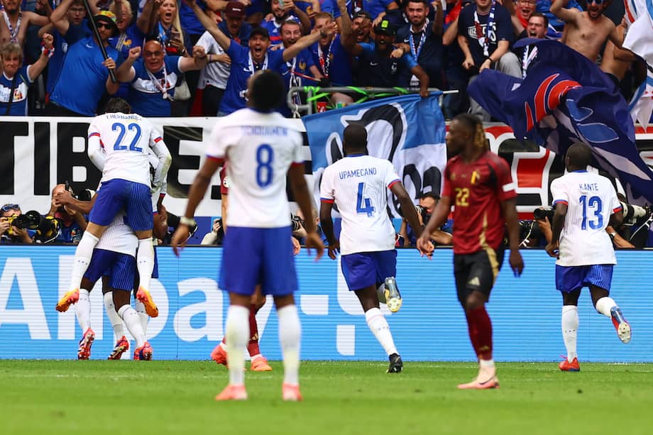 Los jugadores de Francia celebran el gol de la victoria sobre Bélgica en Düsseldorf por los octavos de final de la Eurocopa 2024.
