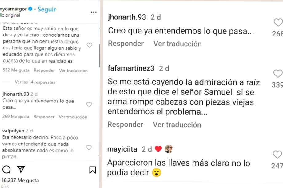 Algunos de los comentarios están 'likeados' por el papá de Felipe Saruma, lo cual aumentó las dudas sobre si la verdadera intención del video es enviarle un mensaje a Andrea Valdiri