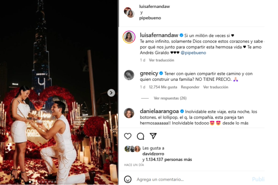 Así fue como Luisa Fernanda W confirmó su matrimonio con Pipe Bueno, y estas fueron algunas reacciones de sus amigos