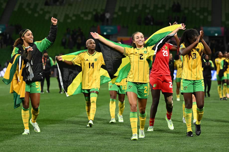Las jugadoras de Jamaica, después de eliminar a Brasil en el Mundial Femenino 2023. 
