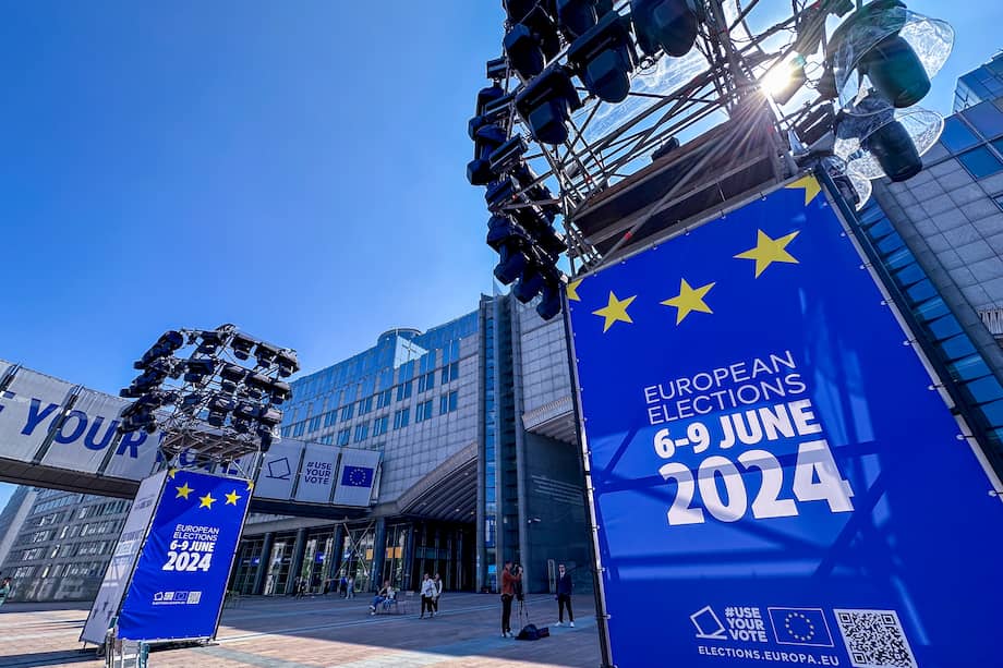 Vista del Parlamento Europeo, en Bruselas, desde donde se emitirá el domingo 9 de junio la retransmisión de los resultados de las elecciones europeas. 