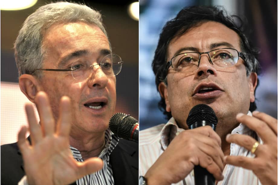 El expresidente Álvaro Uribe (izq.) y el senador Gustavo Petro.