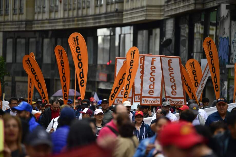 Imagen de las marchas de Fecode este 12 de junio, en Bogotá. 