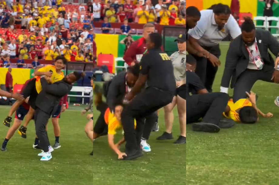 Así golpearon al niño, aficionado de Colombia, que invadió la cancha en el partido contra Estados Unidos.